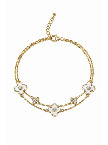 Gold Plated Double Layer Shell Clover Bracelet 1