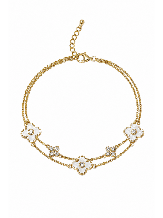Gold Plated Double Layer Shell Clover Bracelet 1