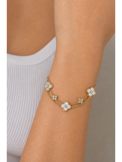 Gold Plated Double Layer Shell Clover Bracelet 3
