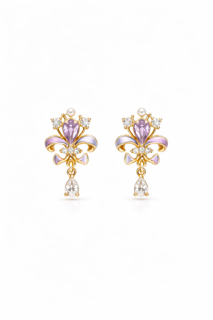Elegant Plated Fleur-de-lis With Zircon & Pearl Accents Gold with Sterling Silver Posts E… 1