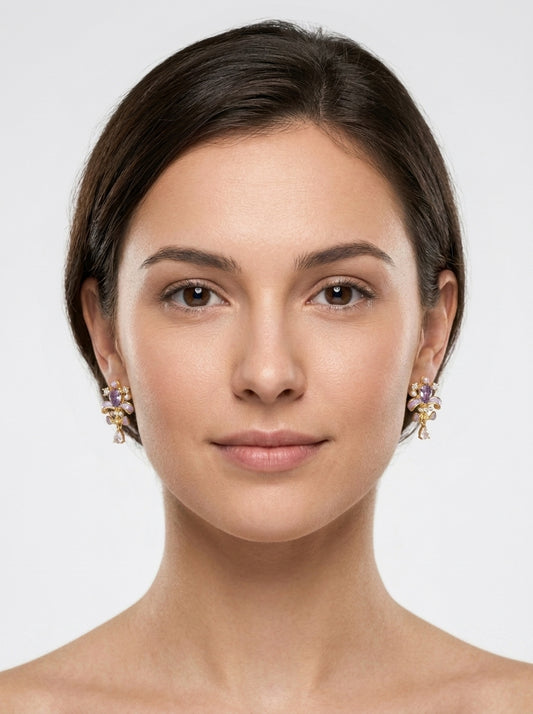 Elegant Plated Fleur-de-lis With Zircon & Pearl Accents Gold with Sterling Silver Posts E… 2