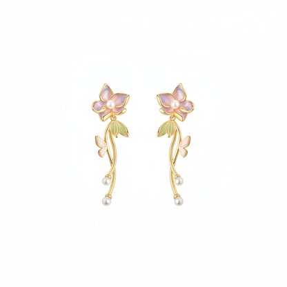Floral Drop With Pearl Shapes Gold Plated with Sterling Silver Posts Earring 1