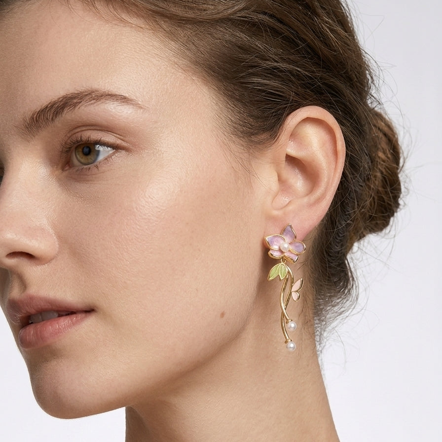 Floral Drop With Pearl Shapes Gold Plated with Sterling Silver Posts Earring 5