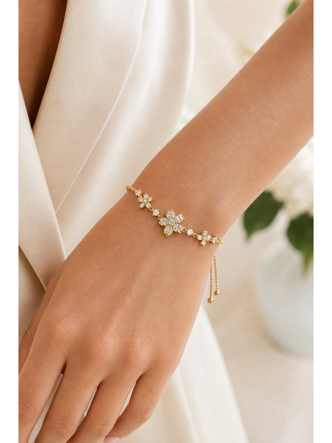 Gold Plated Floral Slider Bracelet 3