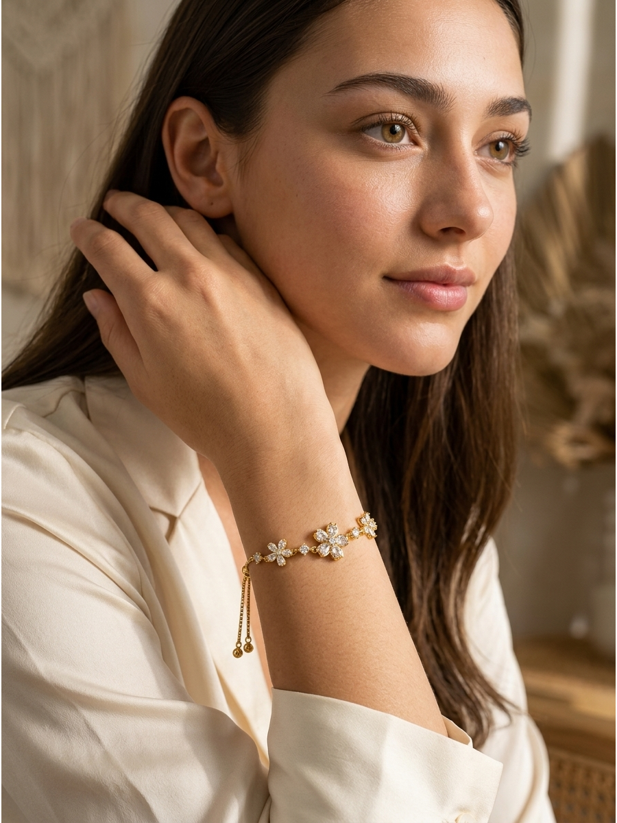 Gold Plated Floral Slider Bracelet 5