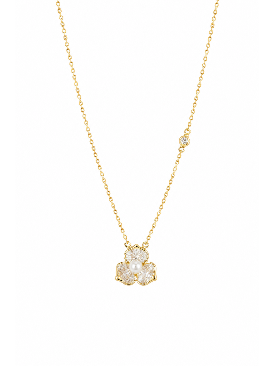 Gold Plated Floral Zircon Pendant Necklace 1