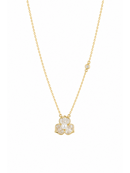 Gold Plated Floral Zircon Pendant Necklace 1