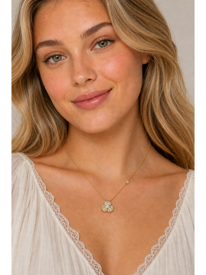 Gold Plated Floral Zircon Pendant Necklace 2