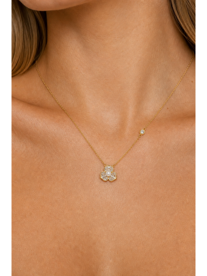 Gold Plated Floral Zircon Pendant Necklace 3