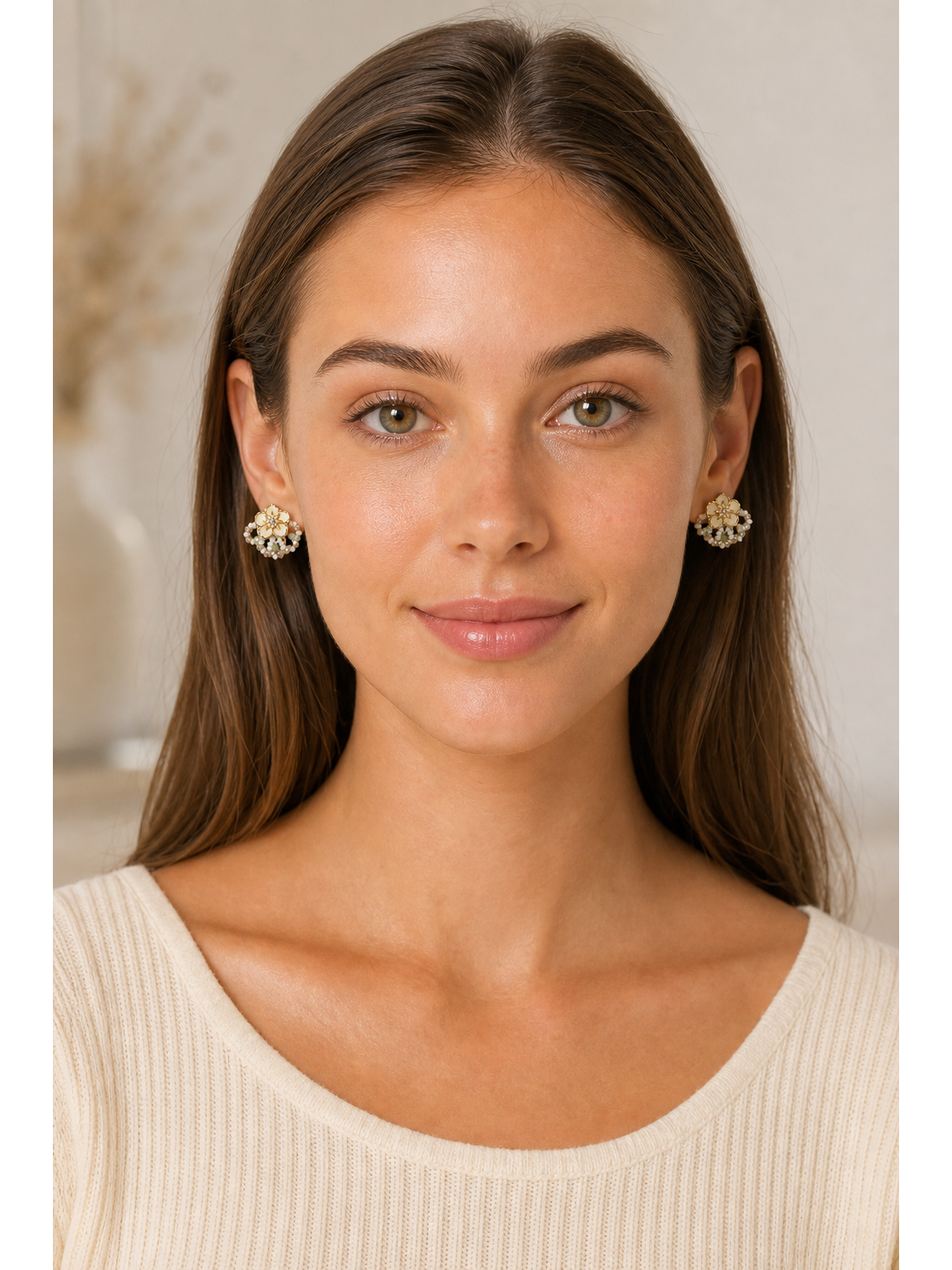 Plated Flower Bead Gold with Sterling Silver Posts Earring 2