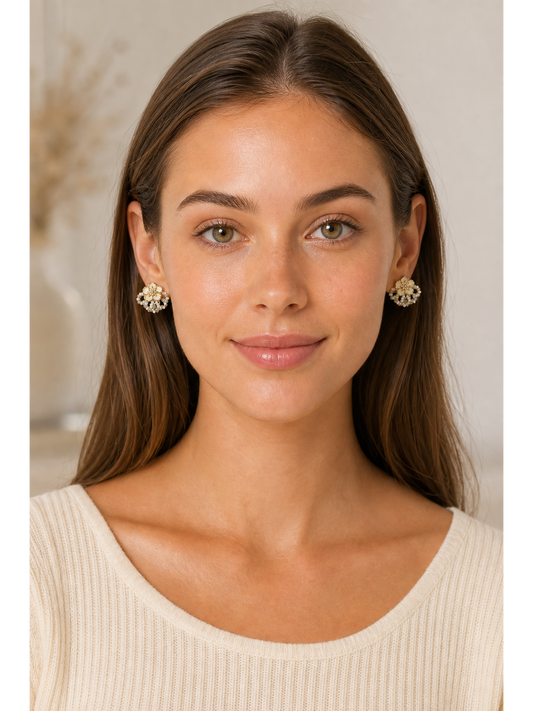 Plated Flower Bead Gold with Sterling Silver Posts Earring 2