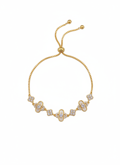Gold Plated Four-Leaf Clover Cubic Zirconia Sliding Bracelet 1