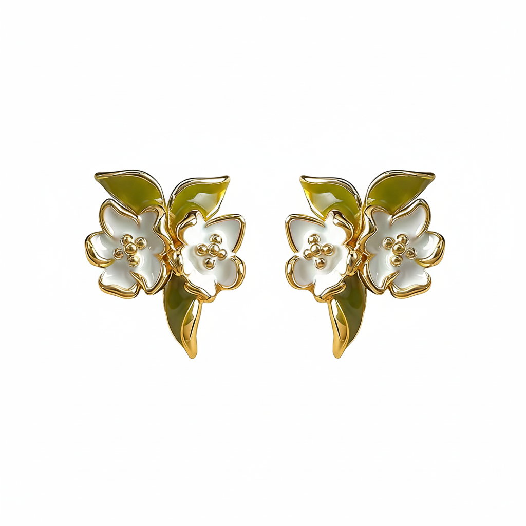 Gardenia Flower Gold Plated with Sterling Silver Posts Earring 1