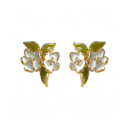 Gardenia Flower Gold Plated with Sterling Silver Posts Earring 1