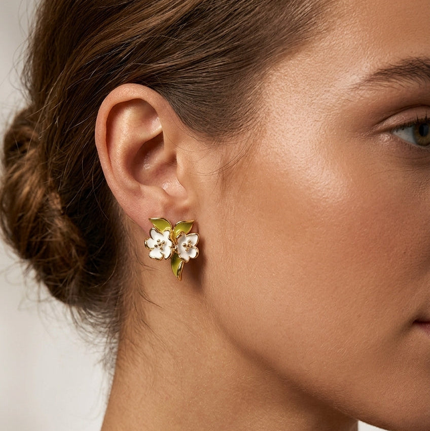 Gardenia Flower Gold Plated with Sterling Silver Posts Earring 2