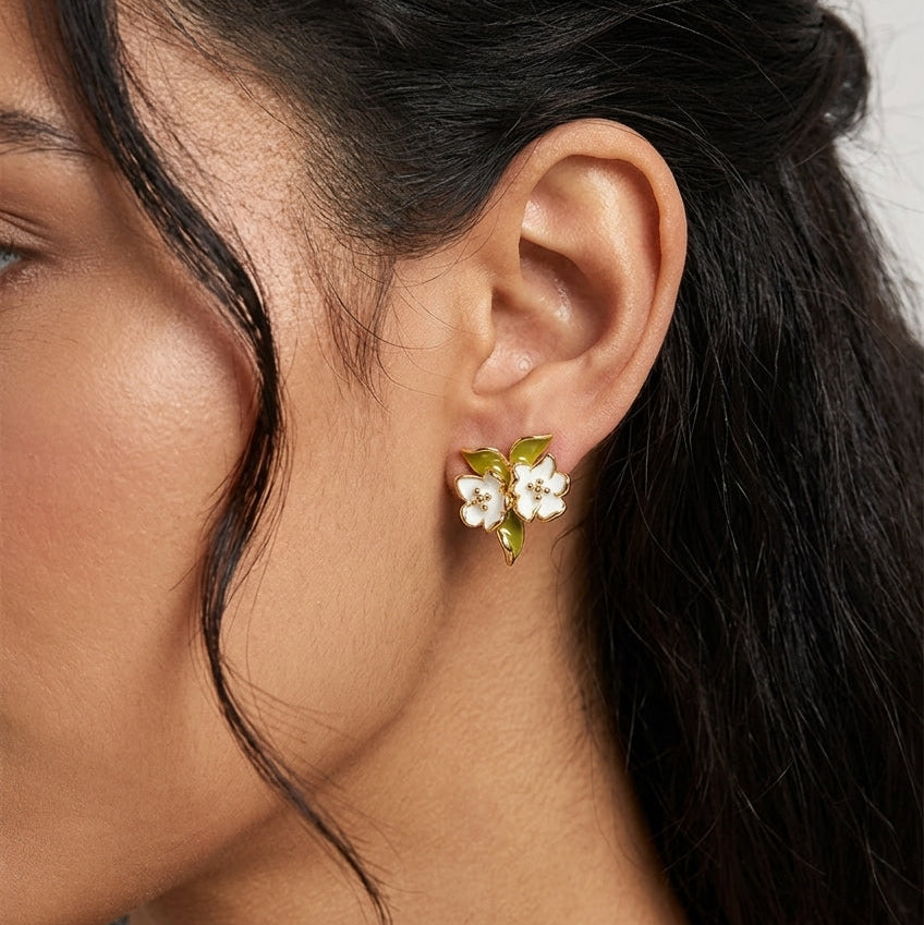 Gardenia Flower Gold Plated with Sterling Silver Posts Earring 3