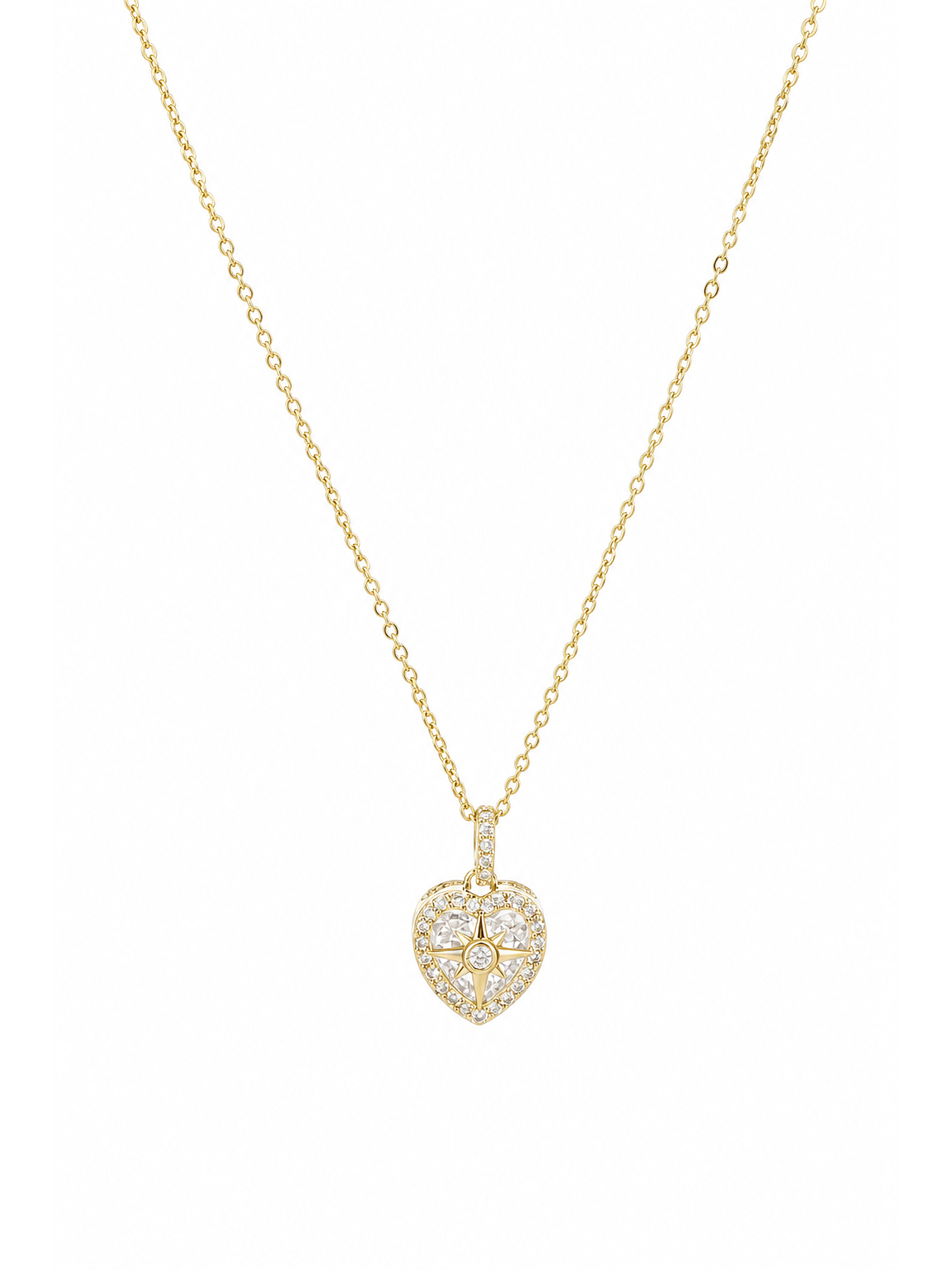 Gold Plated Heart Compass Zircon Necklace 1