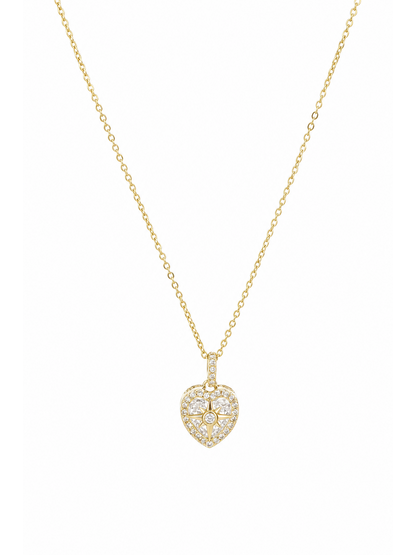 Gold Plated Heart Compass Zircon Necklace 1