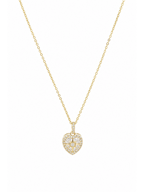 Gold Plated Heart Compass Zircon Necklace