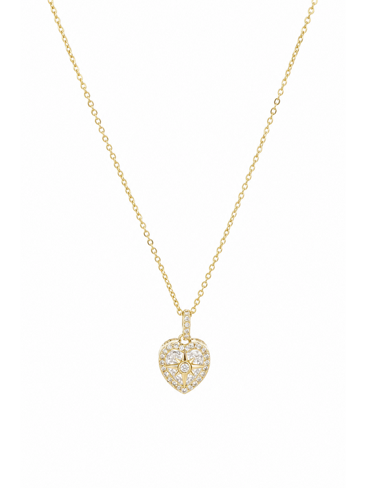 Gold Plated Heart Compass Zircon Necklace 1