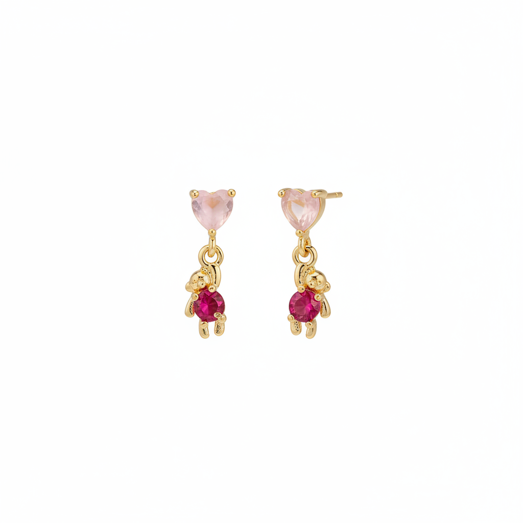 Heart & Doll Drop Gold Plated with Sterling Silver Posts Earring 1