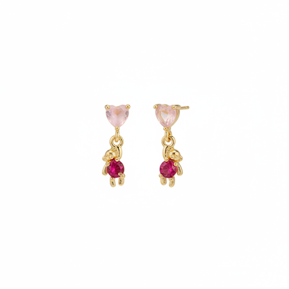 Heart & Doll Drop Gold Plated with Sterling Silver Posts Earring 1