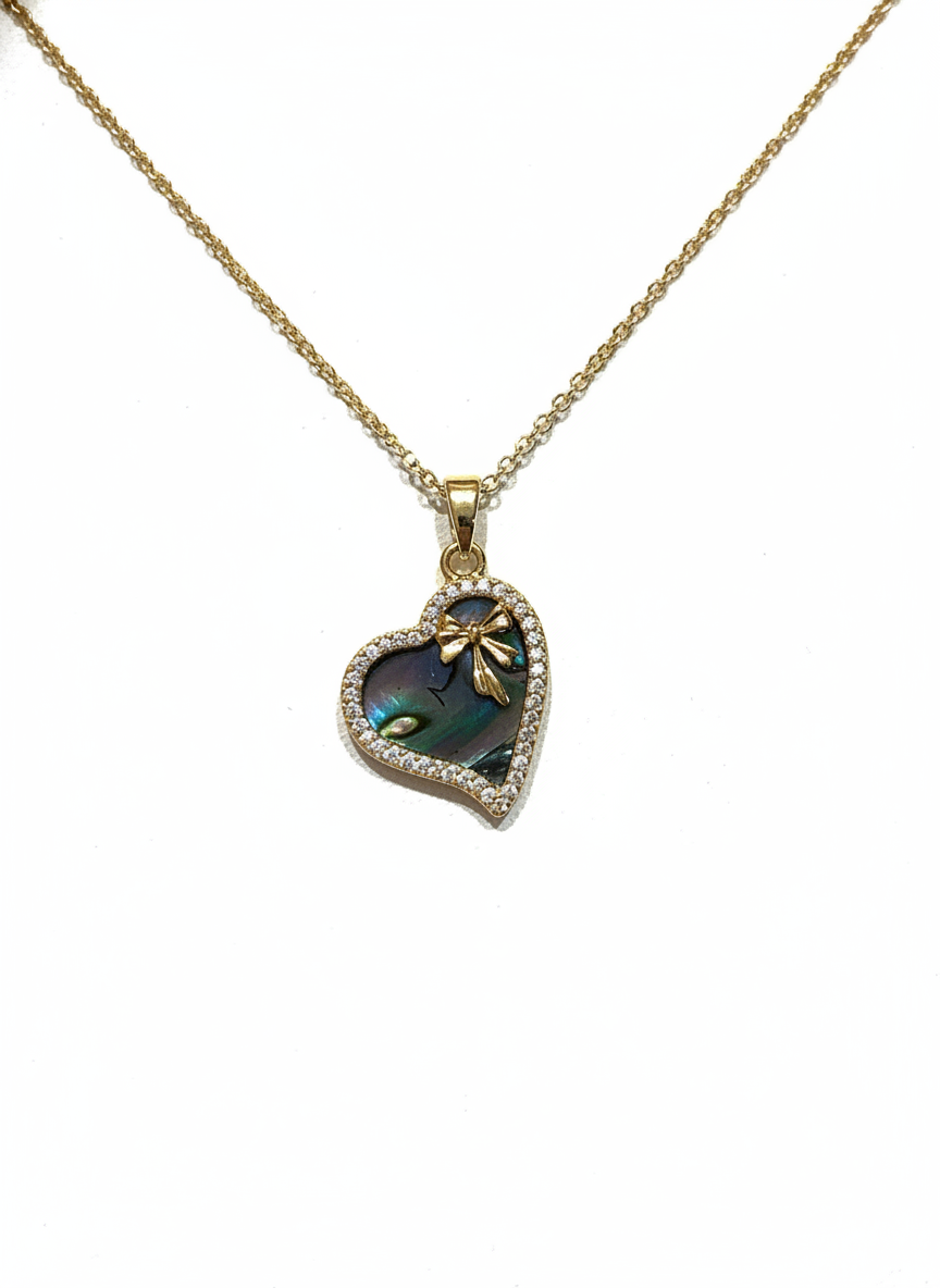 Gold Plated Heart Pendant Necklace with Iridescent Detail 1