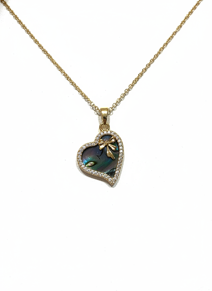 Gold Plated Heart Pendant Necklace with Iridescent Detail 1