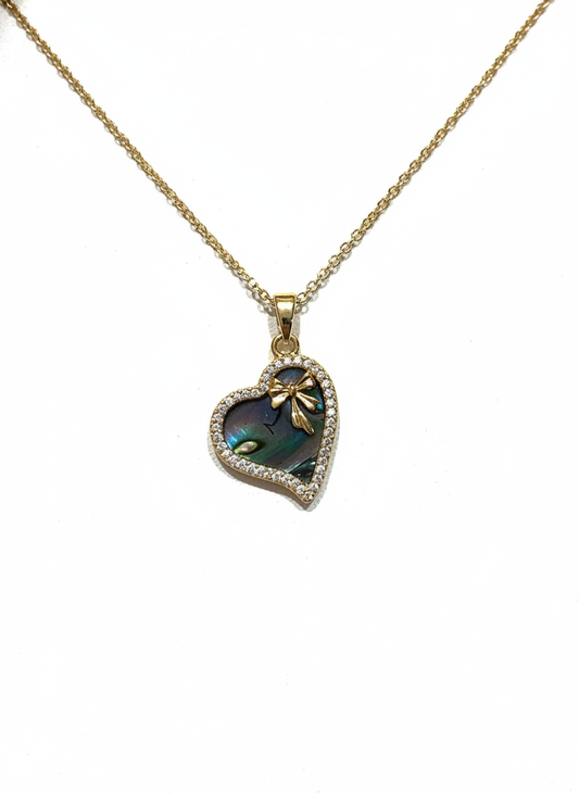 Gold Plated Heart Pendant Necklace with Iridescent Detail 1