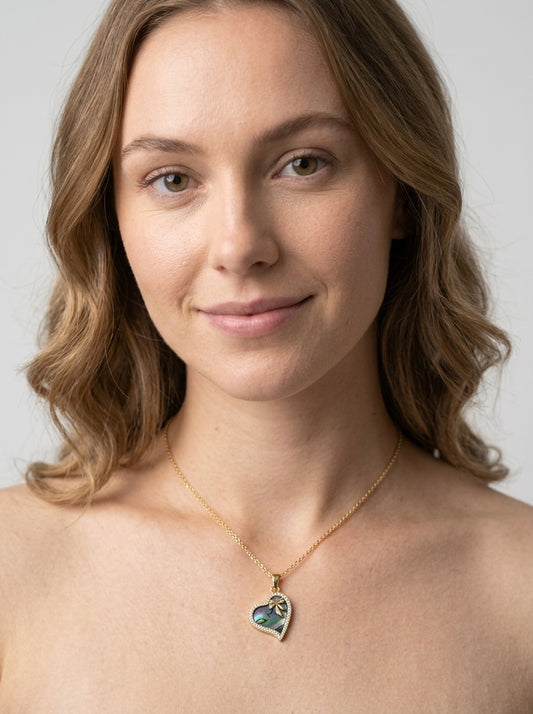 Gold Plated Heart Pendant Necklace with Iridescent Detail 2