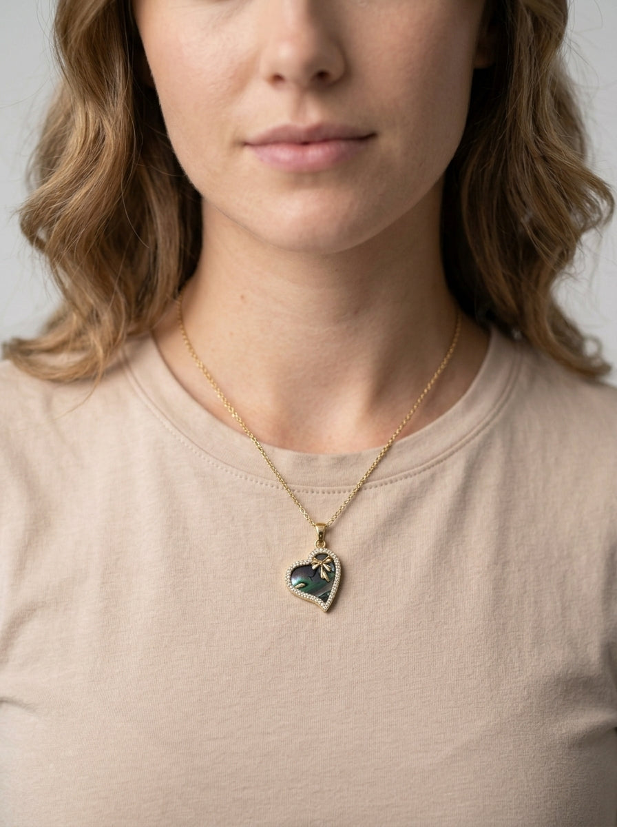 Gold Plated Heart Pendant Necklace with Iridescent Detail 3