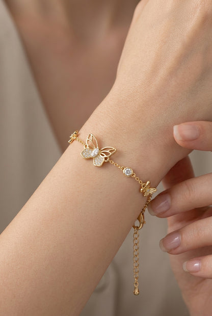 Gold Plated Hollow Butterfly Bracelet with Zircon Accents 2