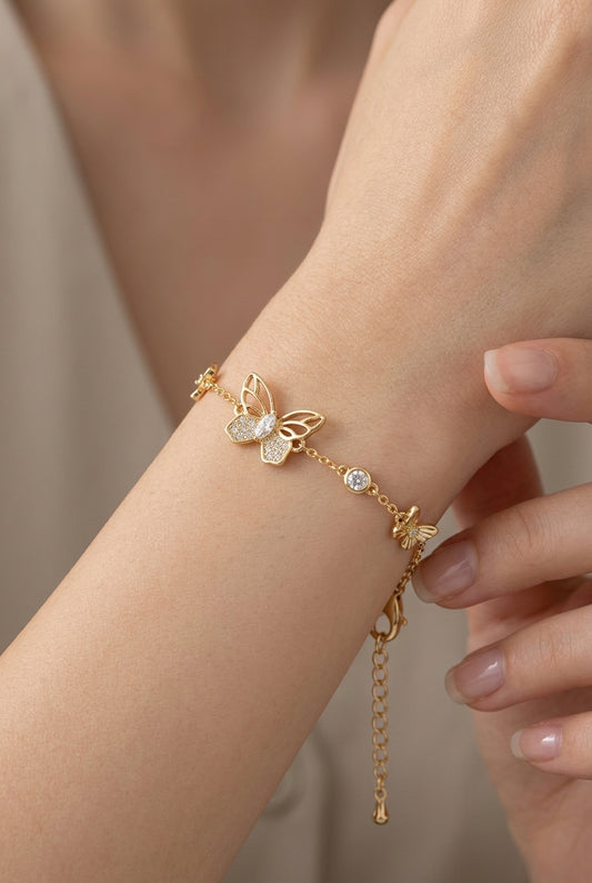 Gold Plated Hollow Butterfly Bracelet with Zircon Accents 2