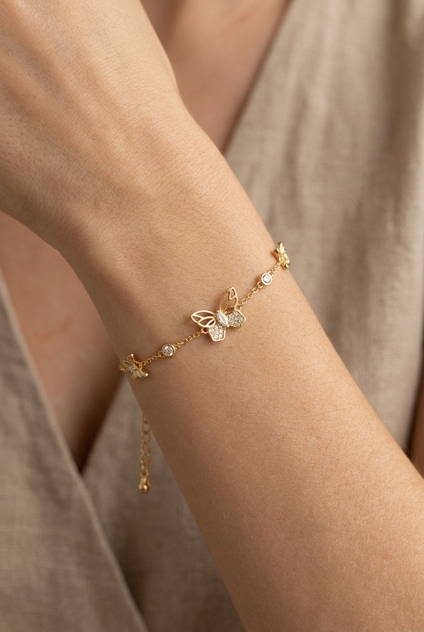 Gold Plated Hollow Butterfly Bracelet with Zircon Accents 3