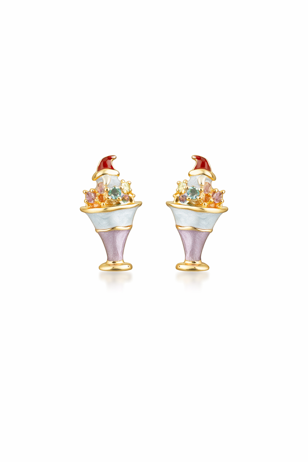 Plated Ice Cream Cone With Zircon Accents Gold with Sterling Silver Posts Earring 1