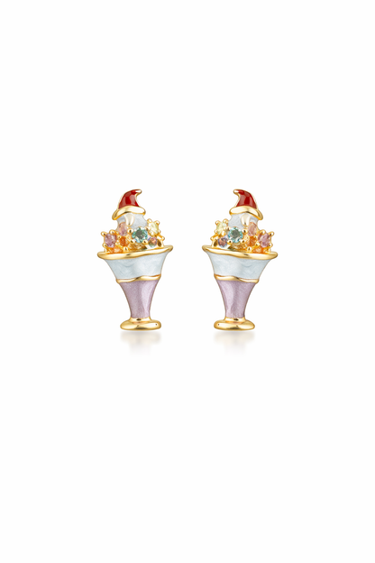 Plated Ice Cream Cone With Zircon Accents Gold with Sterling Silver Posts Earring 1