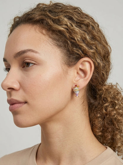 Plated Ice Cream Cone With Zircon Accents Gold with Sterling Silver Posts Earring 3