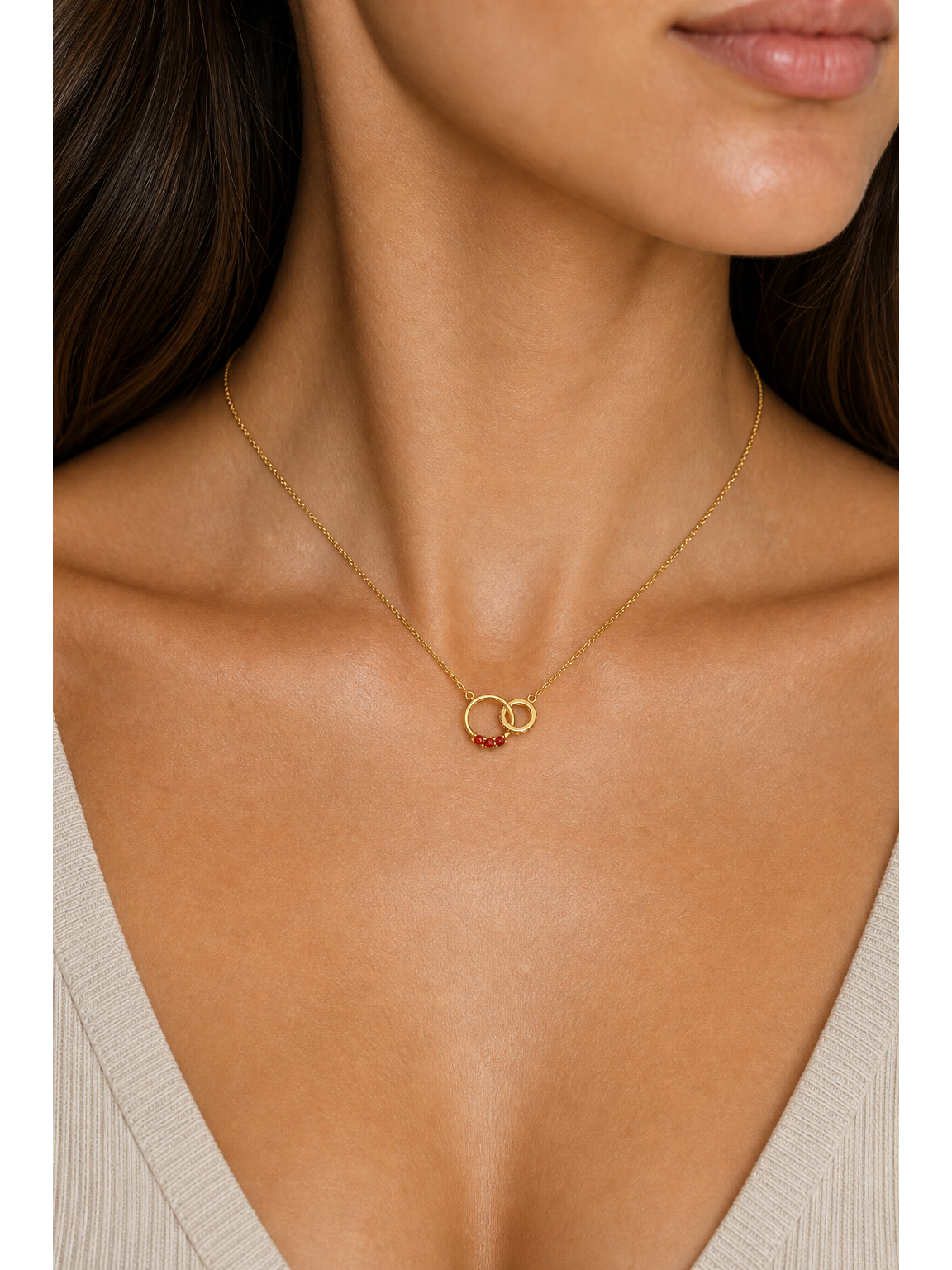 Gold Plated Interlocking Circle Zircon Necklace 3