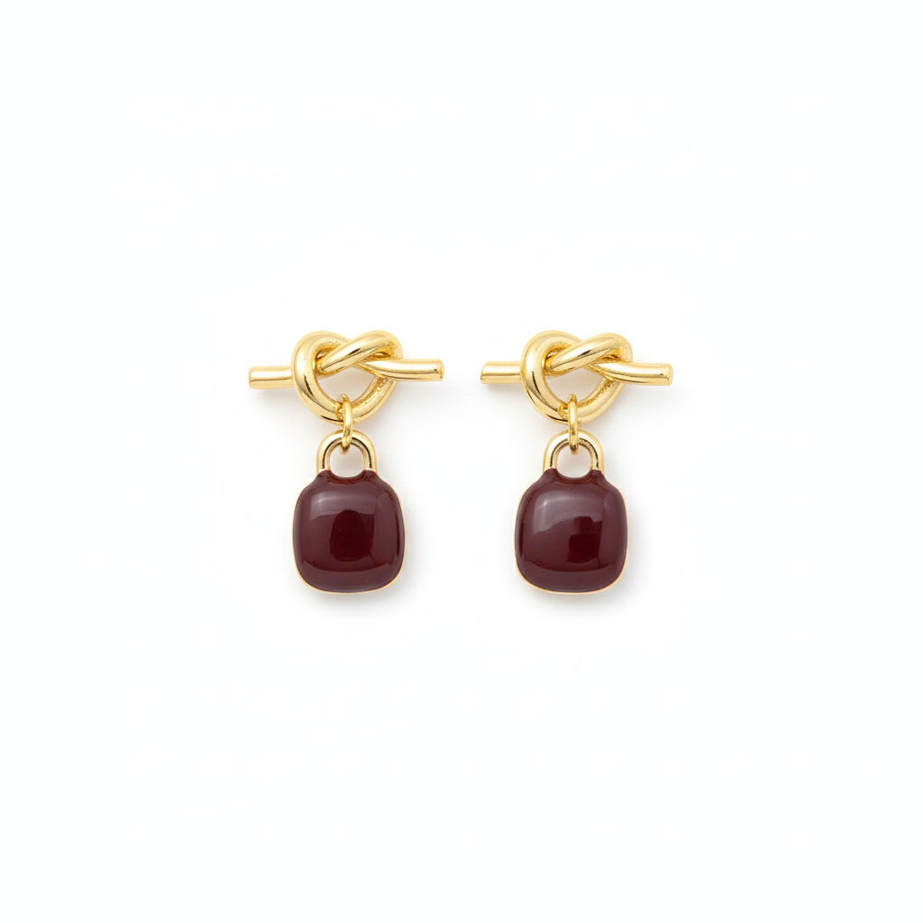Red Accent Knot Drop Gold Plated with Sterling Silver Posts Earring 1