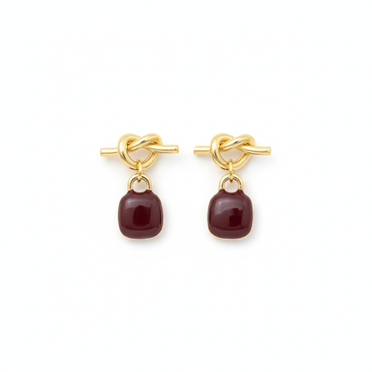 Red Accent Knot Drop Gold Plated with Sterling Silver Posts Earring 1