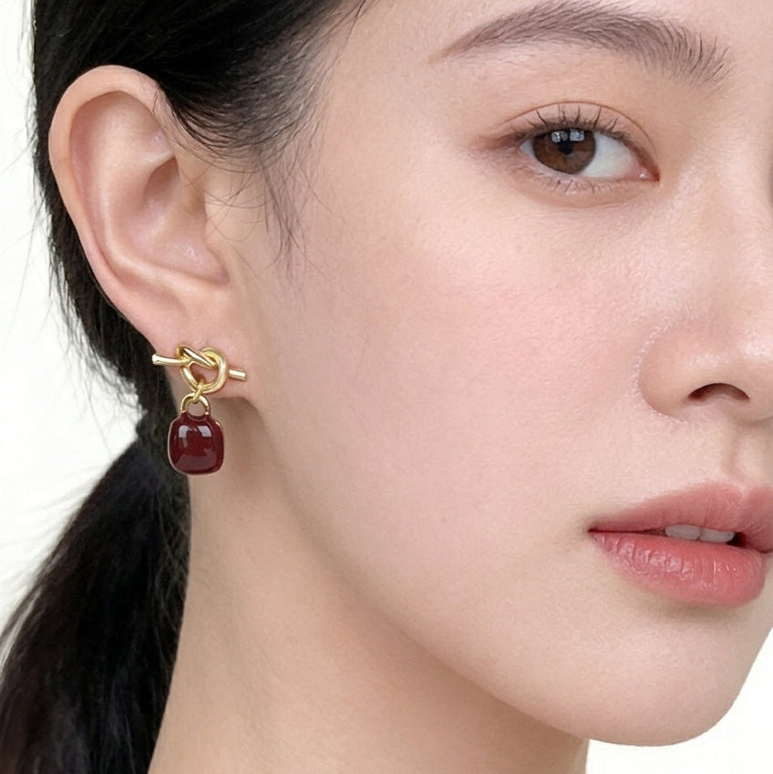 Red Accent Knot Drop Gold Plated with Sterling Silver Posts Earring 3