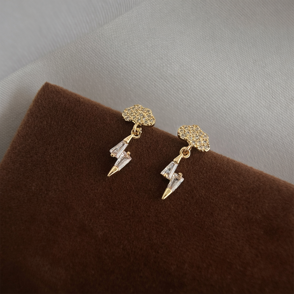 Lightning Cloud Drop Gold Plated with Sterling Silver Posts Earring 1