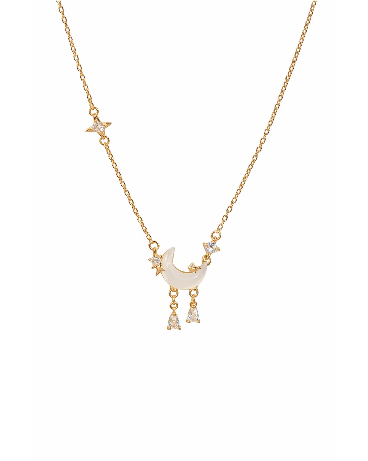 Gold Plated Moon and Star Mother-of-Pearl Tassel Necklace 1