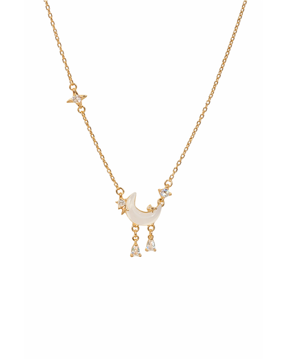 Gold Plated Moon and Star Mother-of-Pearl Tassel Necklace 1