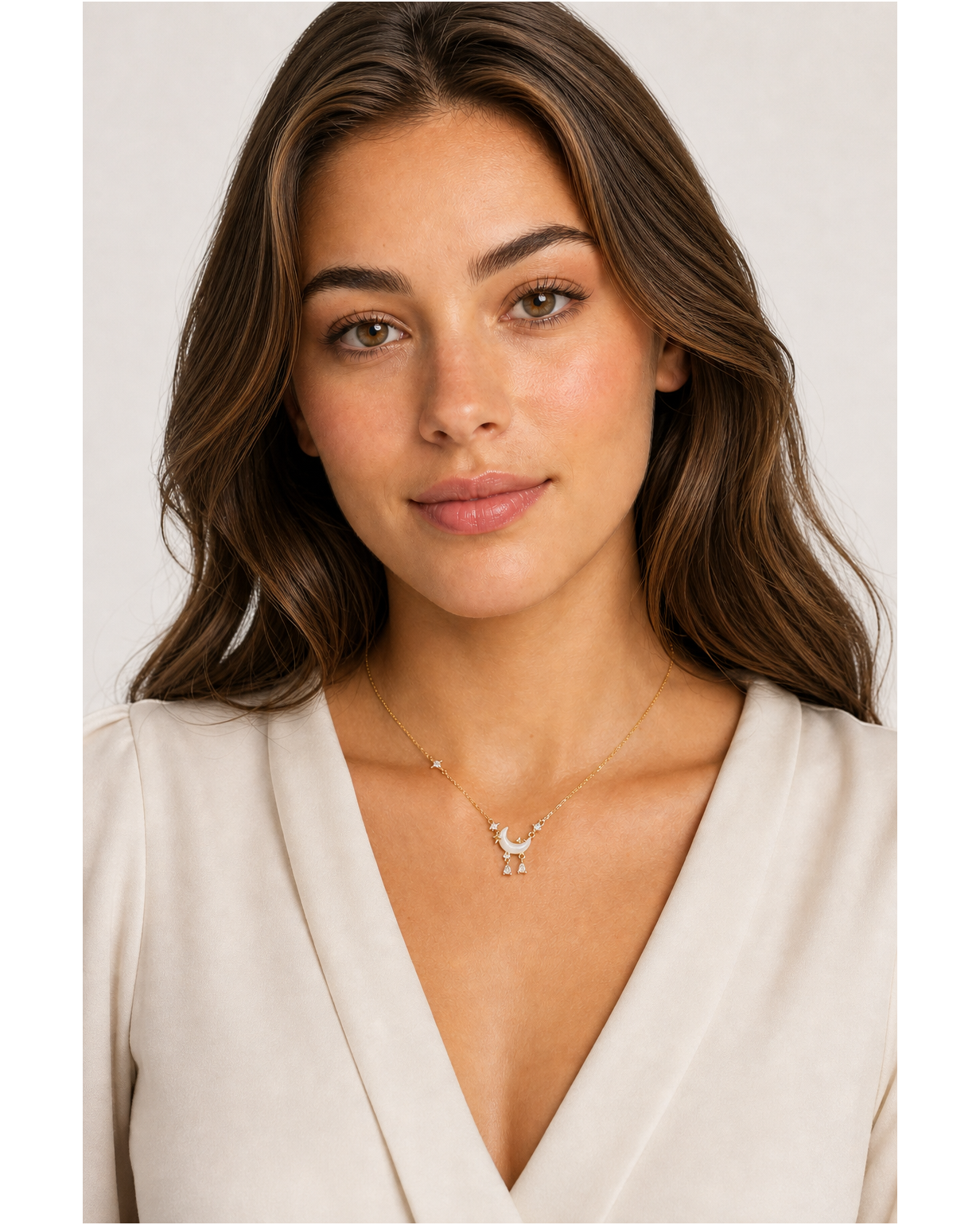 Gold Plated Moon and Star Mother-of-Pearl Tassel Necklace 2