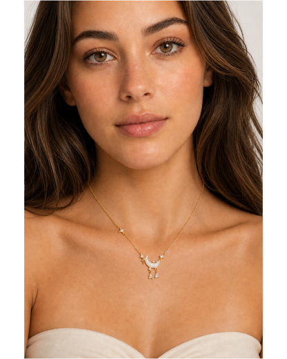 Gold Plated Moon and Star Mother-of-Pearl Tassel Necklace 3