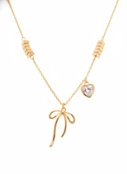 Gold Plated Necklace with Bow and Heart Charm, 45cm 1