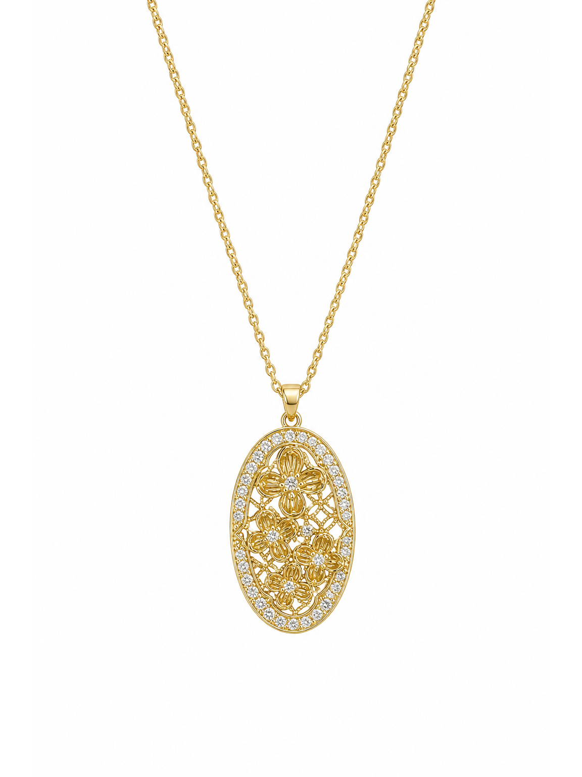 Gold Plated Oval Floral Filigree Pendant Necklace 1
