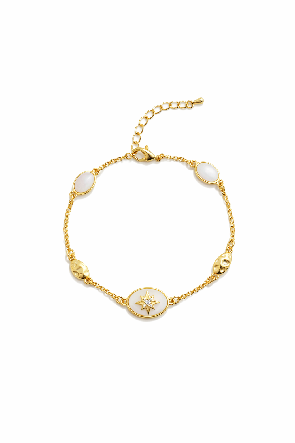 Gold Plated Oval Stone Link Bracelet with Adjustable Lobster Clasp 1