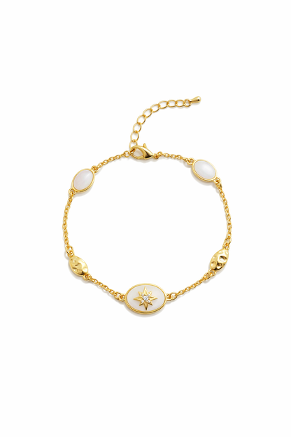 Gold Plated Oval Stone Link Bracelet with Adjustable Lobster Clasp 1